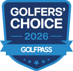 A blue badge reads GOLFERS CHOICE 2026 GOLFPASS with stars at the bottom.